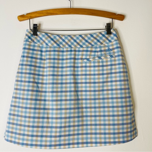 Vintage Adidas blue white tan check tennis golf activewear sports skirt 4 - Picture 3 of 5